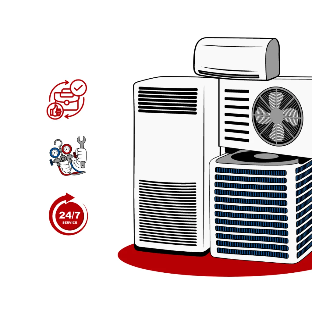 An animated sktech of the HVAC appliances that Pronto MS provides services of.