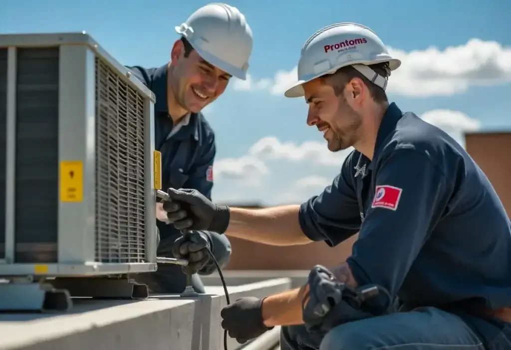 Two technicians inspecting HVAC-R equipments