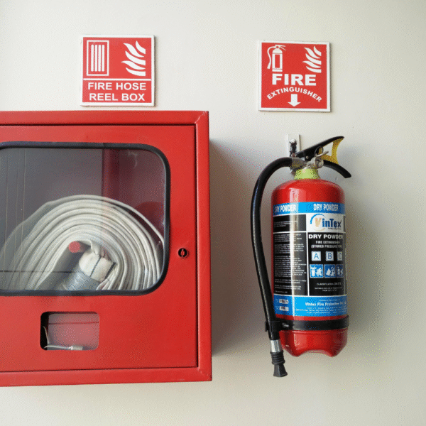 Fire Hose Box and Fire Extinguisher