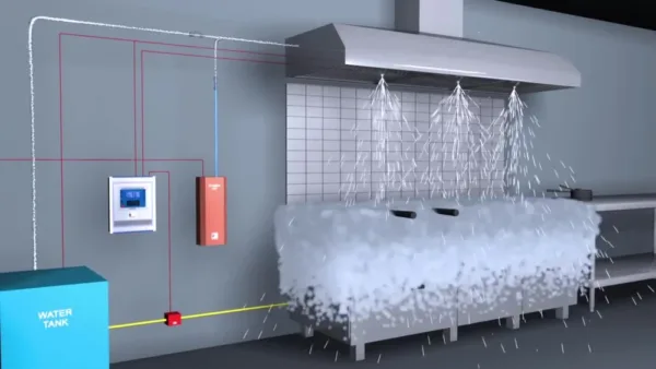 Kitchen suppression system spraying foam on the counter tops