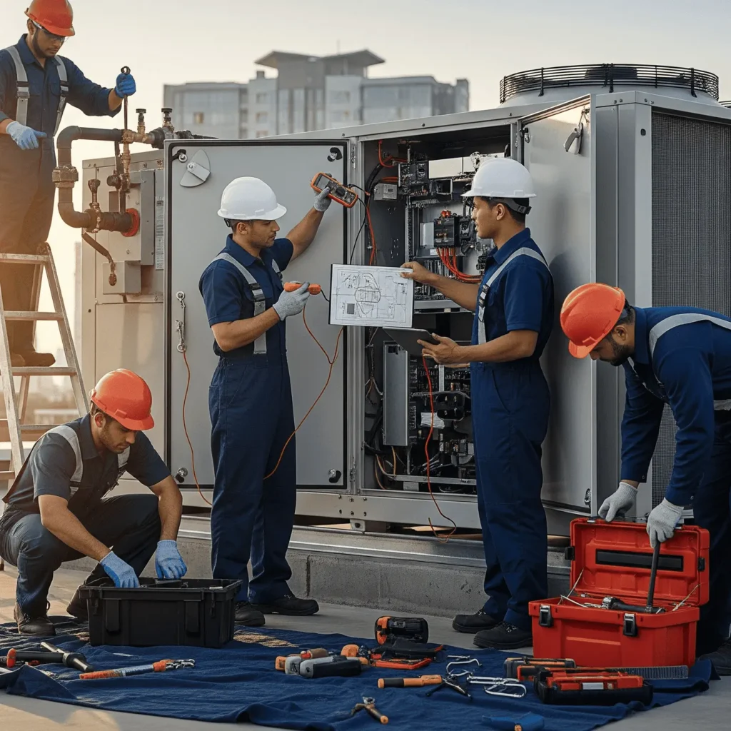 An image of 5 Pronto MS professionals doing Commercial HVAC-R Repair and Maintenance