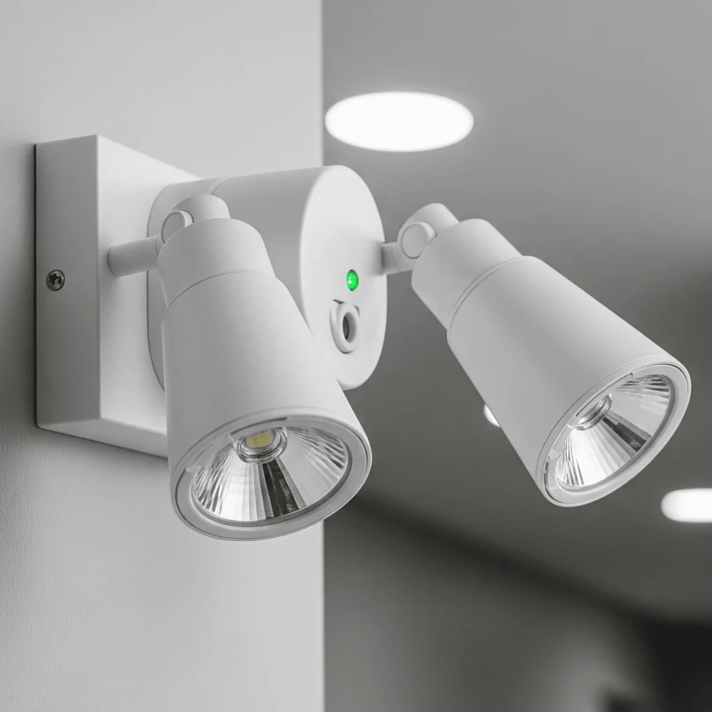 Two emergency lights installed on the wall.