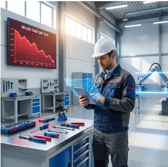 Worker analyzing data in workshop.